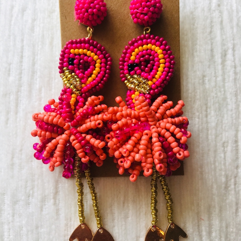 Beautiful flamingo beaded drop earrings